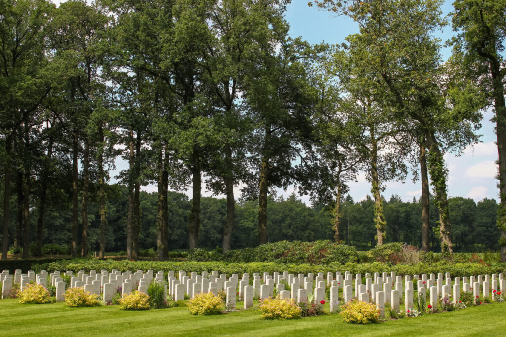 White tombstones at Arnhem Oosterbeek War Cemetery in Oosterbeek, Netherlands