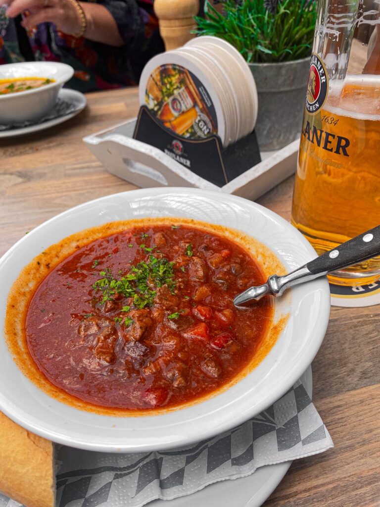 Authentic Goulash Soup at Paulaner Brewery, Germany