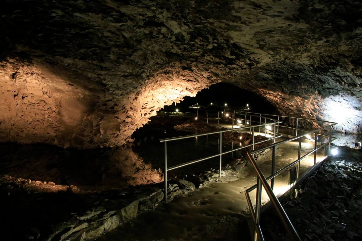Visitor path inside Barbarossa Cave in Kyffhäuserland Germany