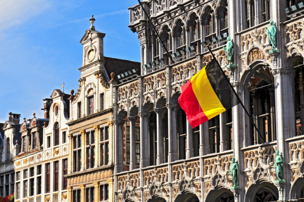 Belgian Flag on Belgium's Grand Place Broodhuis