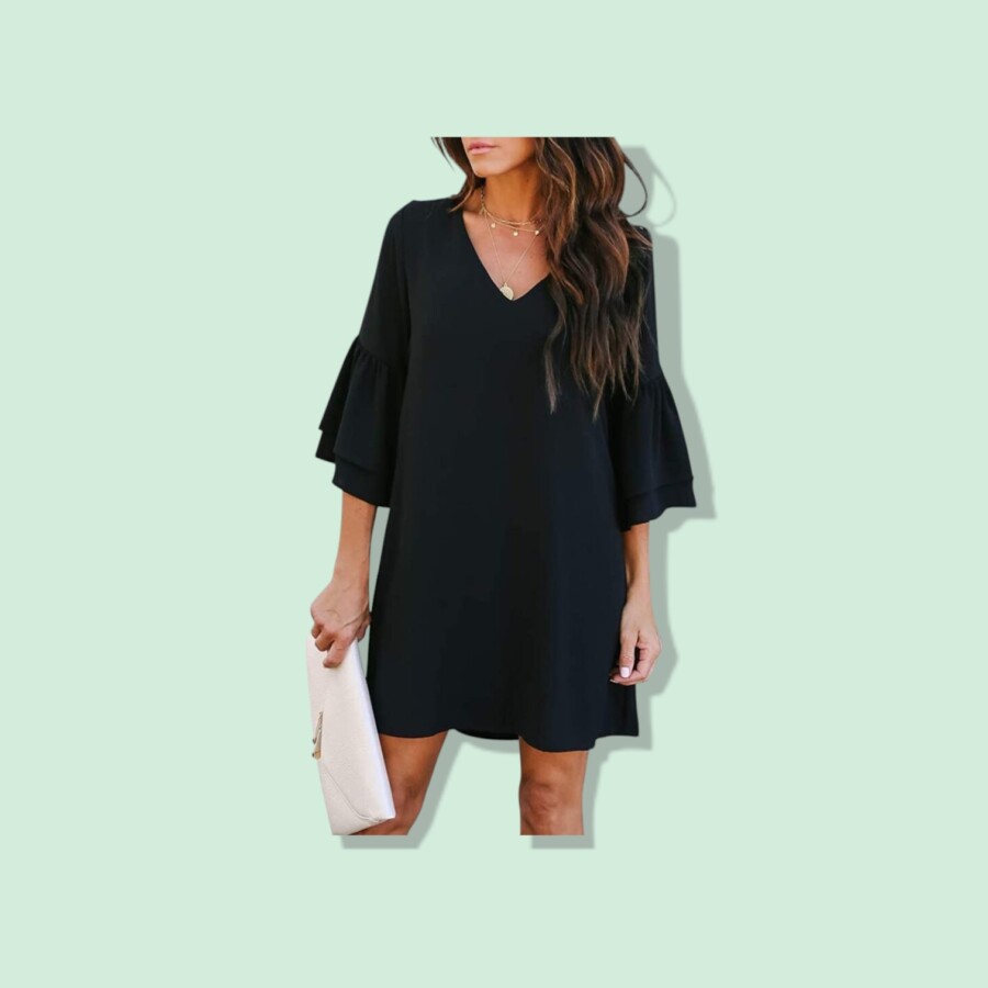 BELONGSCI Womens Dress Sweet Cute V-Neck Mini Dress