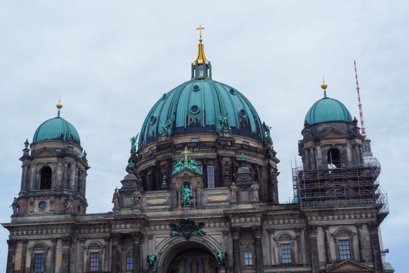 Berlin Cathedral intricate facade detailing with scaffolding