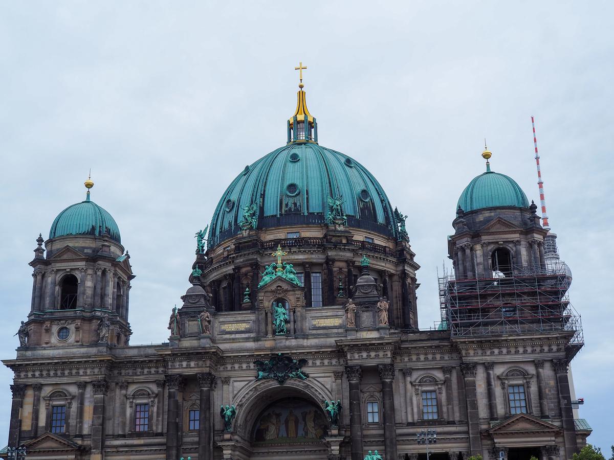 Berlin Cathedral intricate facade detailing with scaffolding
