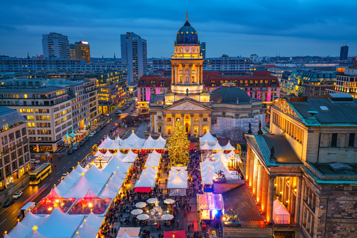 Berlin Christmas Market at Dom and Concert House at Night