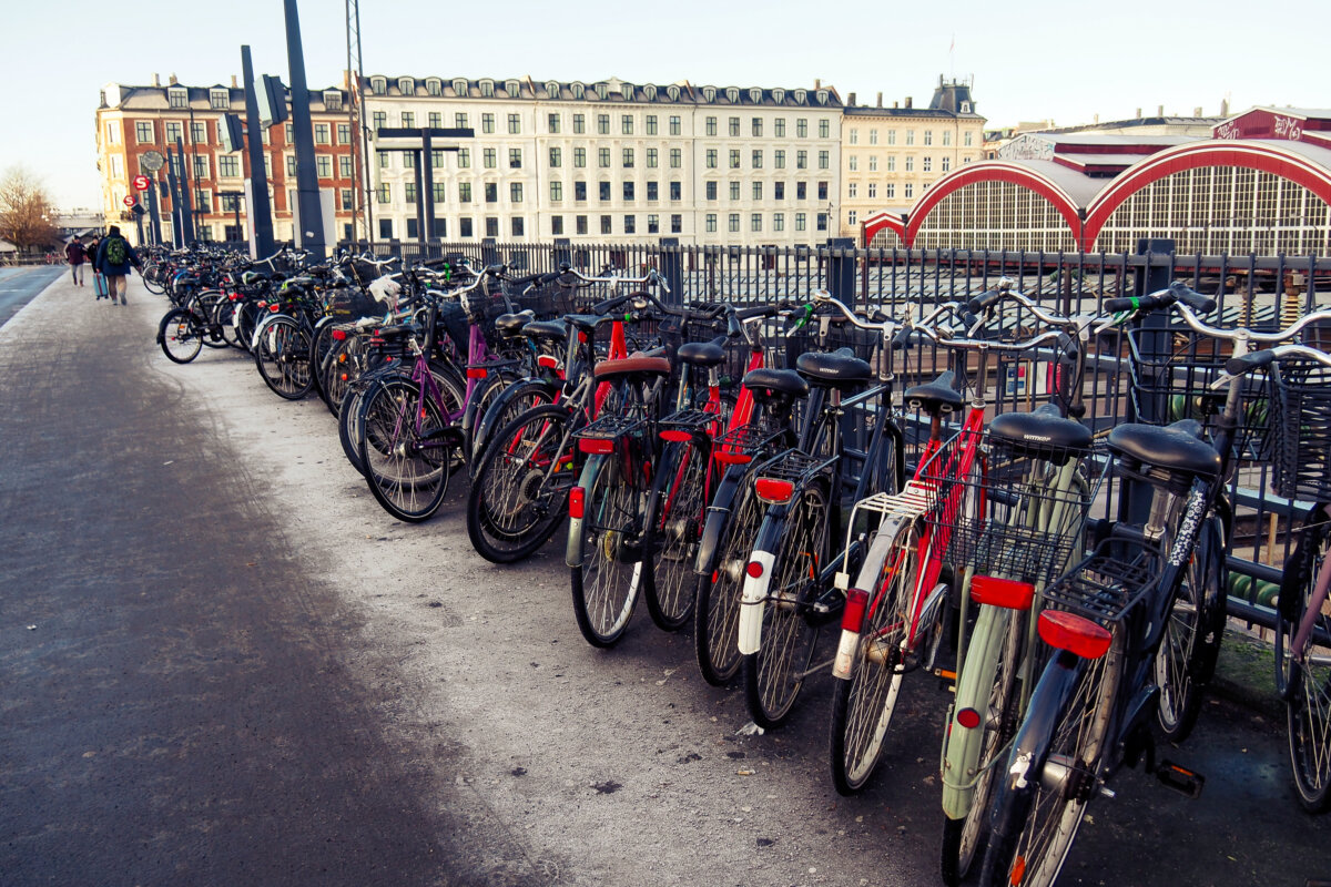 Row of Bikes Parked Outside Copenhagen Central Station
