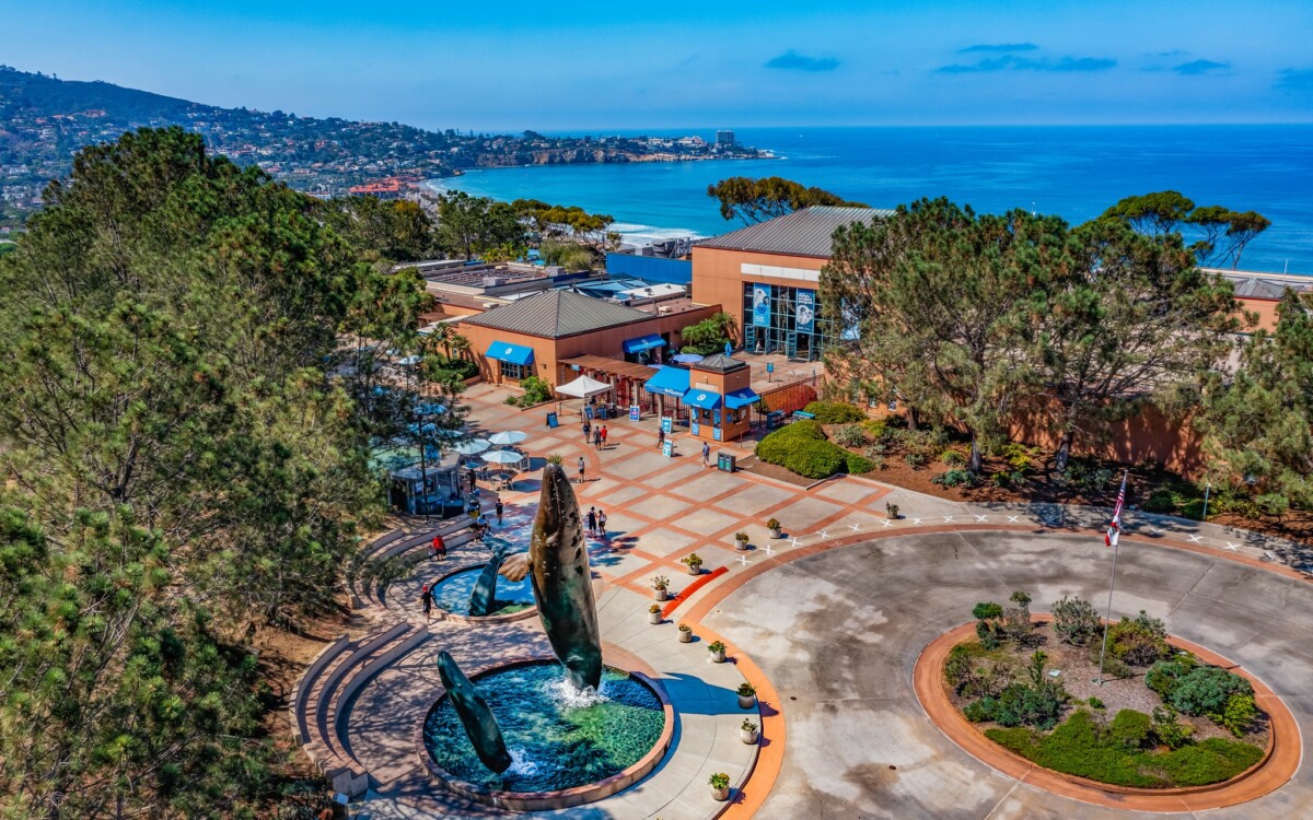 Aerial view of Birch Aquarium at Scripps in San Diego