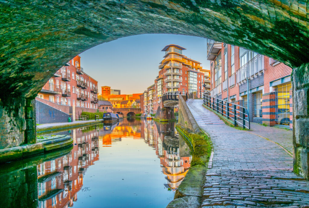Birmingham Canal and Sunset View in England