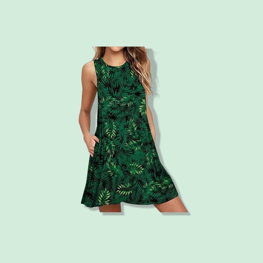 BISHUIGE Women Summer Casual V-Neck Beach Cover Up & Tank Dress