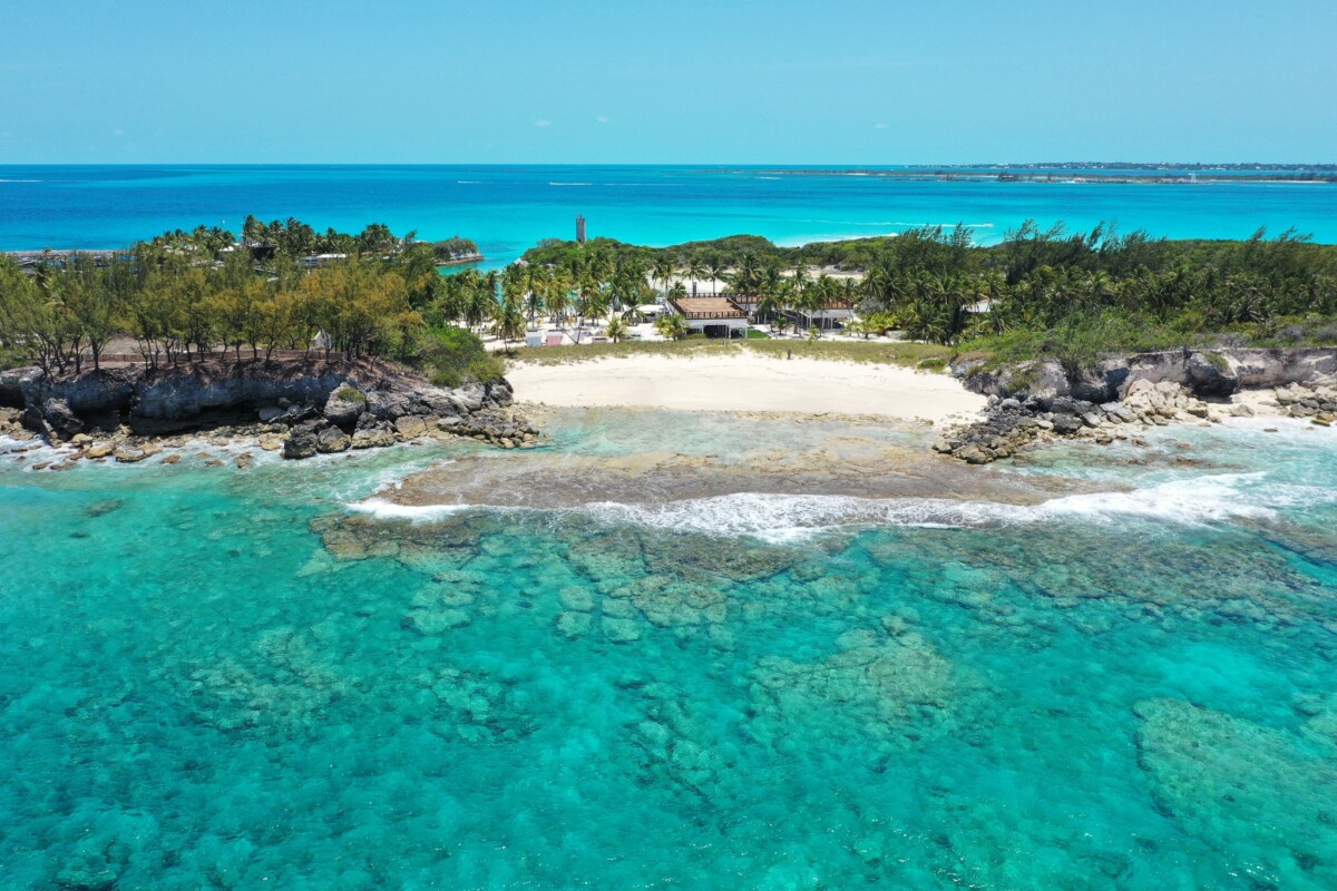 Aerial view of Blue Lagoon Island near Nassau