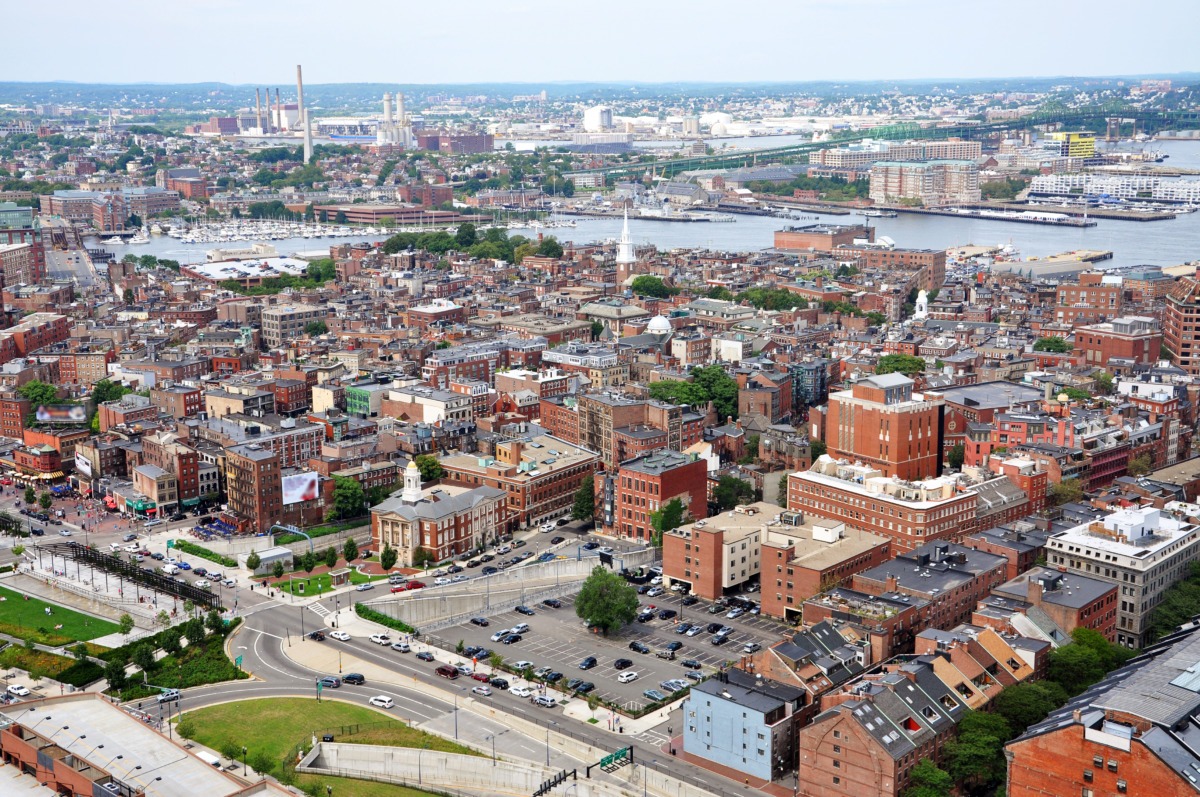 Aerial view of the Boston North End in Boston, Massachusetts