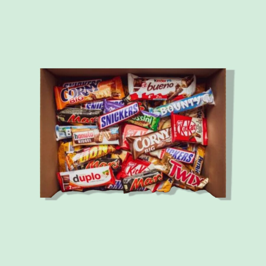 Box of different snacks for travel
