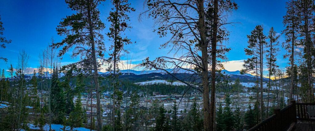 Twilight panorama of Breckenridge, Colorado with Rocky Mountains