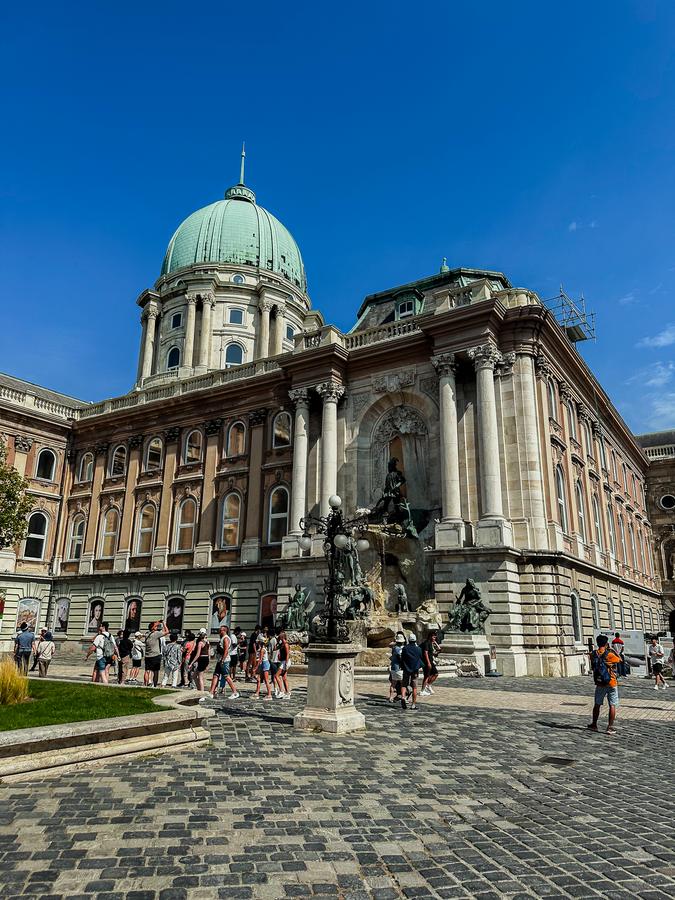 Visitors exploring Buda Castle Complex in Budapest, Hungary