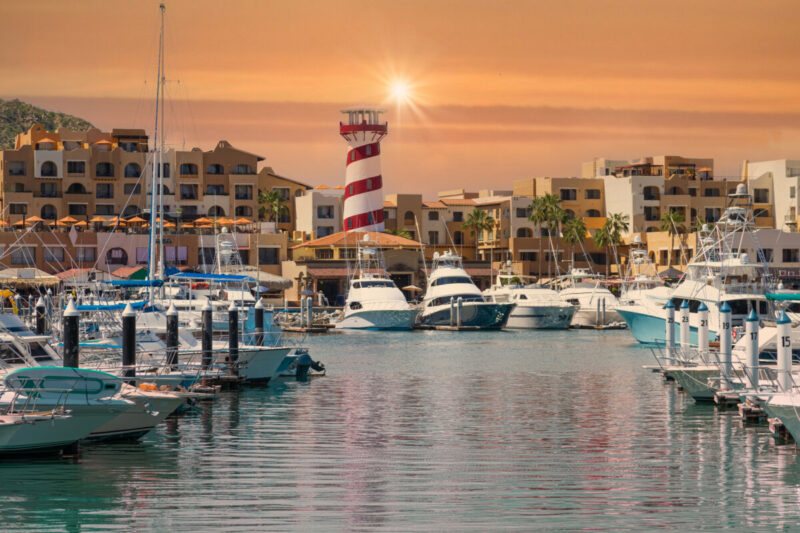 Marina and yacht club area in Cabo San Lucas, Los Cabos, a departure point for cruises, marlin fishing and lancha boats to El Arco Arch and beaches