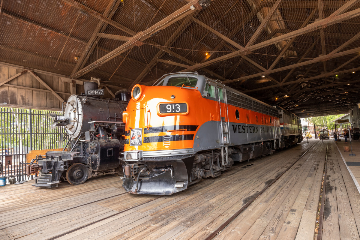 Historic Trains displayed at the California State Railroad Museum in Sacramento, California