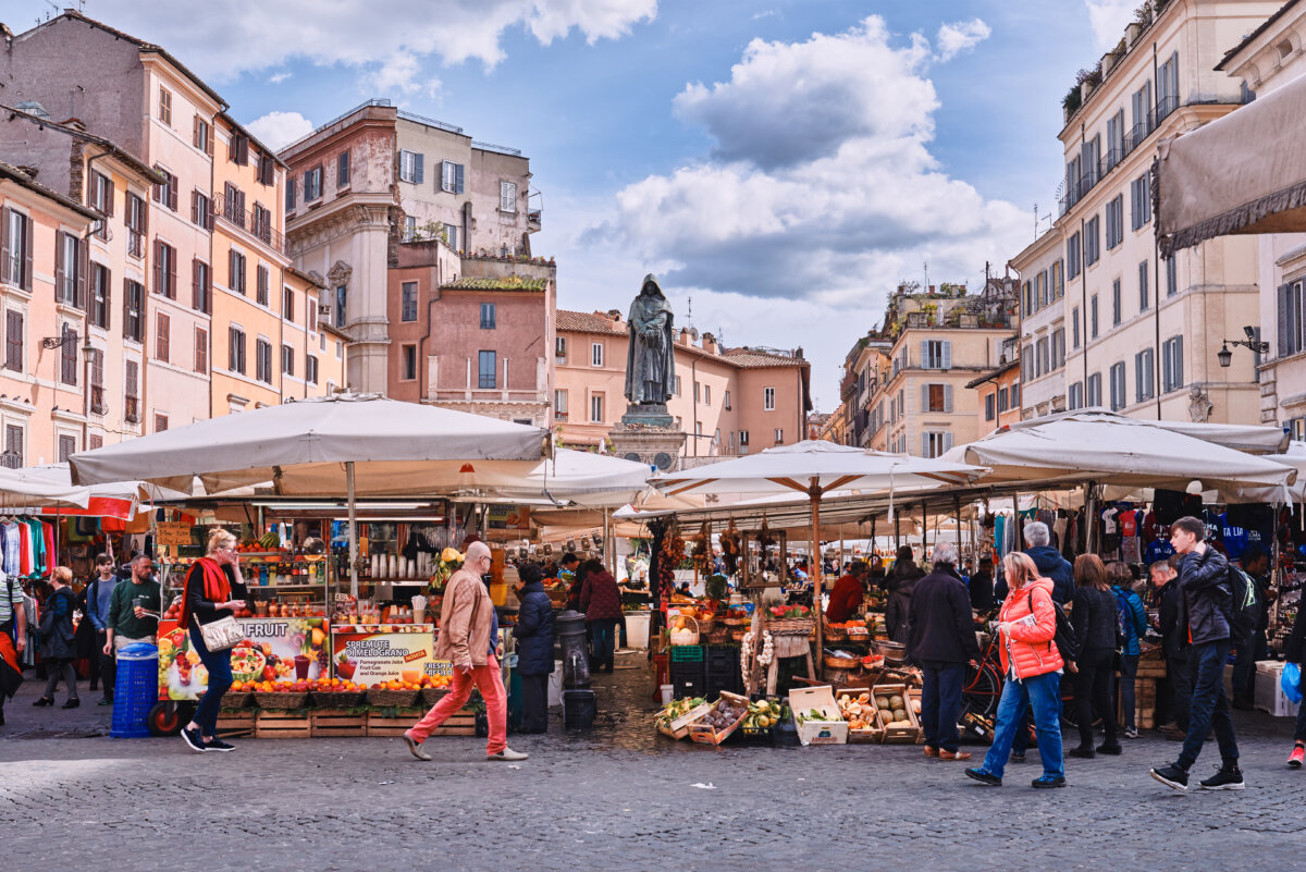 Traditional outdoor food market of Campo de Fiori (fields of flower)