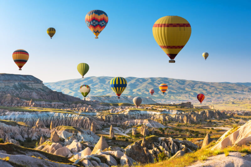 Hot air balloons flying in Cappadocia, Turkey