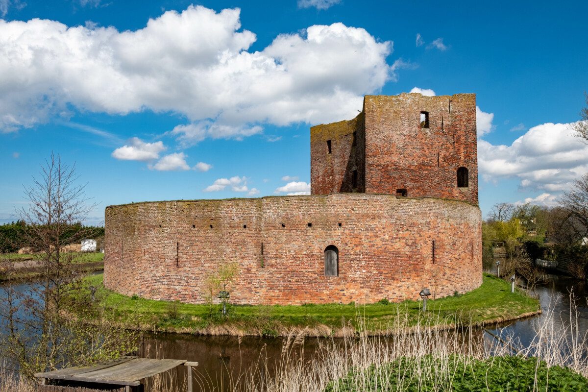 Circular stone ruins of Teylingen Castle in South Holland