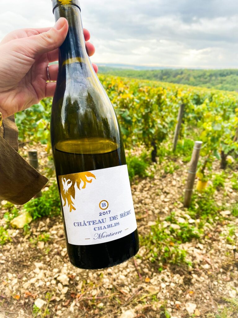 2017 Château de Béru Chablis bottle in vineyard