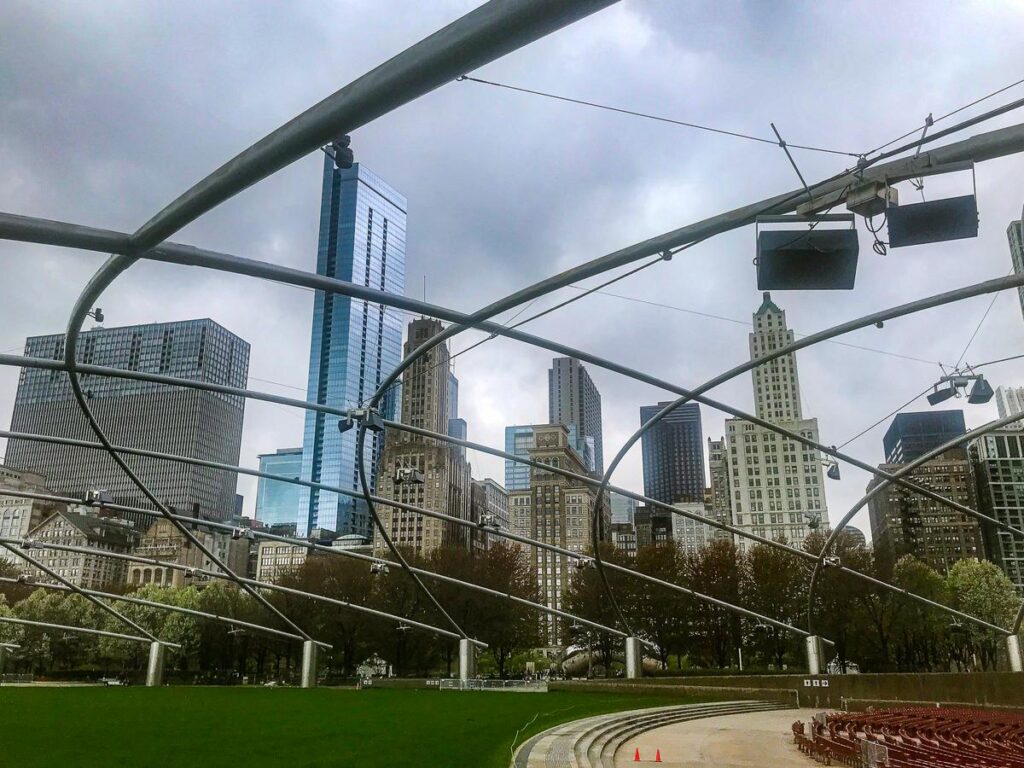 Chicago skyline view from Millennium Park's Pritzker Pavilion - urban splendor (source: [Yoast](https://yoast.com/image-seo-alt-tag-and-title-tag-optimization/))