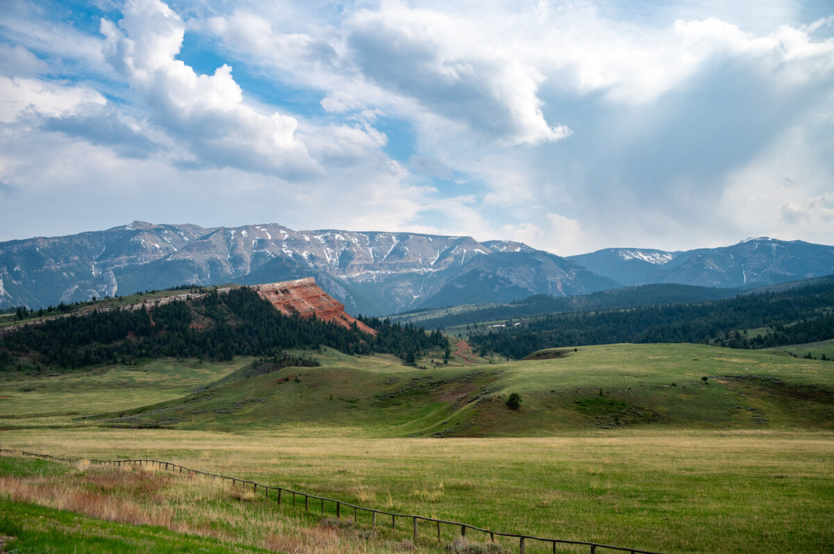 Chugwater formation and skyline in Chief Joseph Scenic Byway