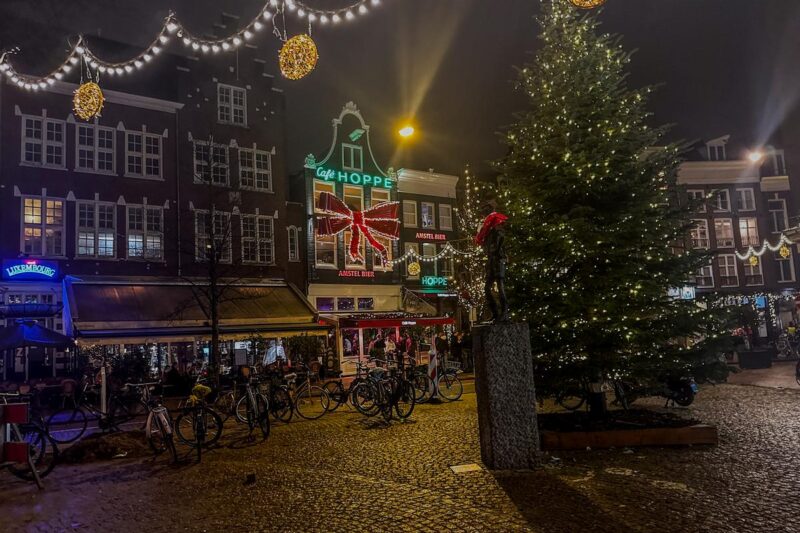 Festive Christmas tree in Amsterdam at Spui