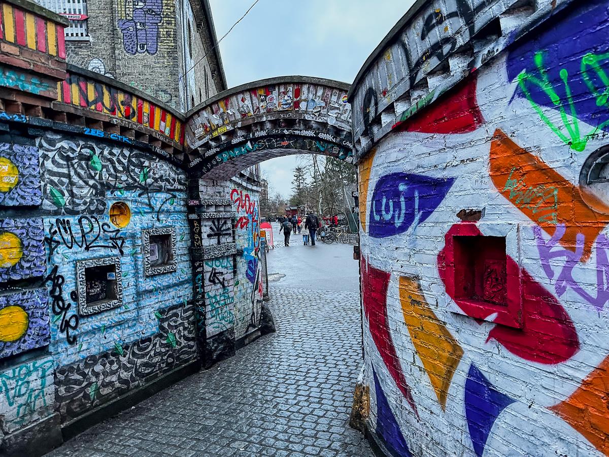 Colorful Graffiti-Decorated Entrance of Freetown Christiania, Copenhagen, Denmark