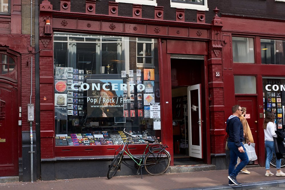 Concerto record shop storefront, one of the iconic shops in Amsterdam.
