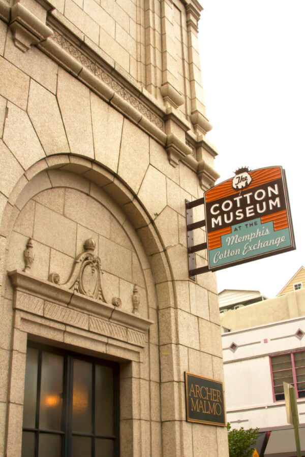 Sign and entrance of Cotton Museum at the Memphis Cotton Exchange in Memphis, Tennessee
