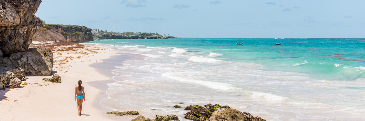 Tourist exploring the Crane Beach in Barbados