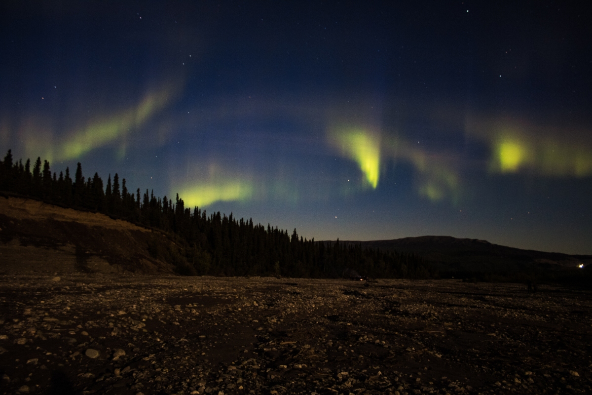 The Northern Lights view or the Aurora Borealis at Denali National Park in Alaska