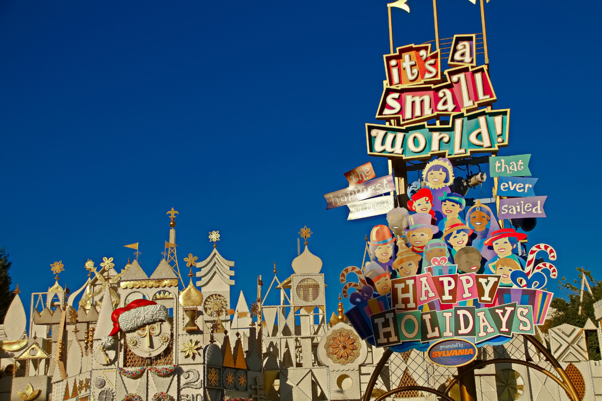 It`s a Small World sign and attraction in Disneyland Resort, Anaheim