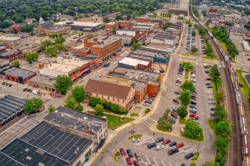 Downtown Ames, Iowa aerial view