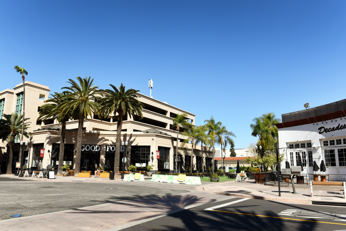 Decades and Good Food dining establishments and buildings in Downtown Anaheim., California