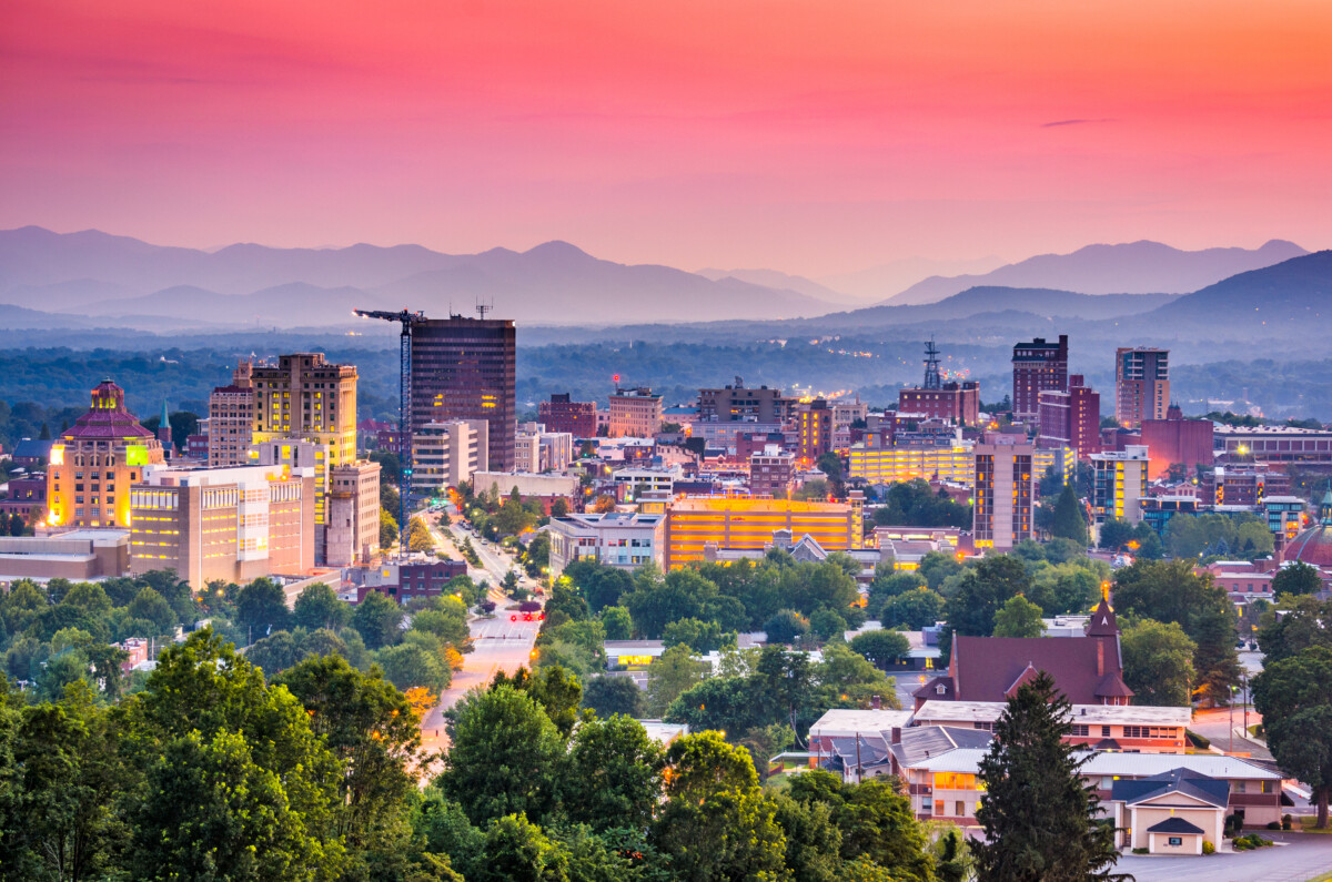 Sunset view in downtown Asheville, North Carolina