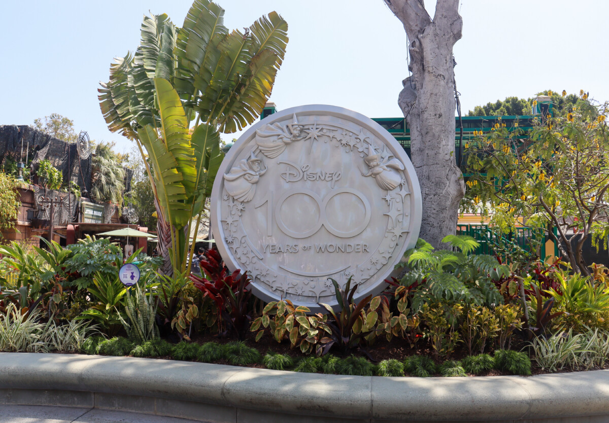 Platinum Disney 100 Years of Wonder medallion at Downtown Disney District in Anaheim, California