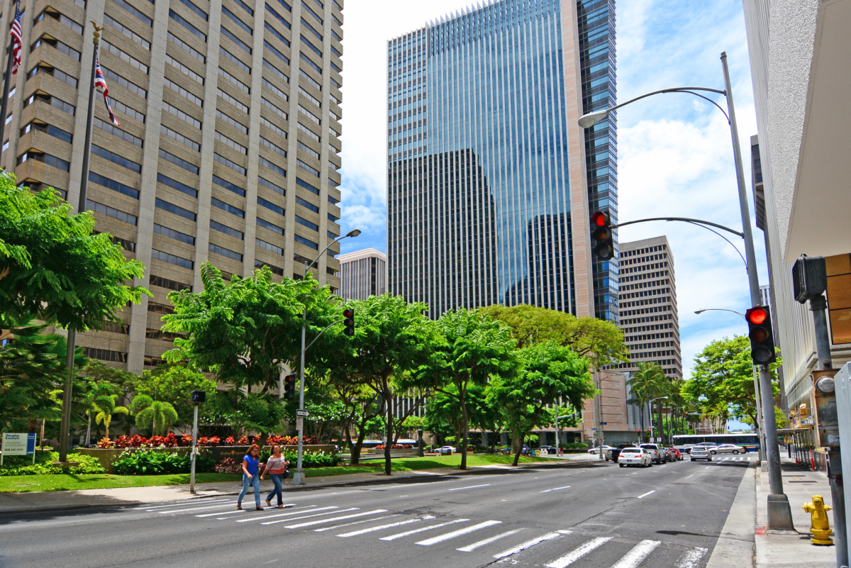 Downtown Honolulu Street in Oahu, Hawaii