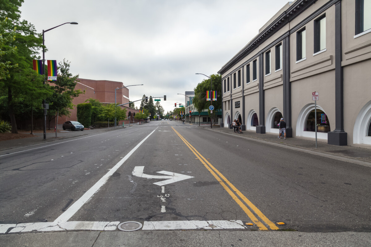 Road and buildings in Downtown Santa Rosa, California