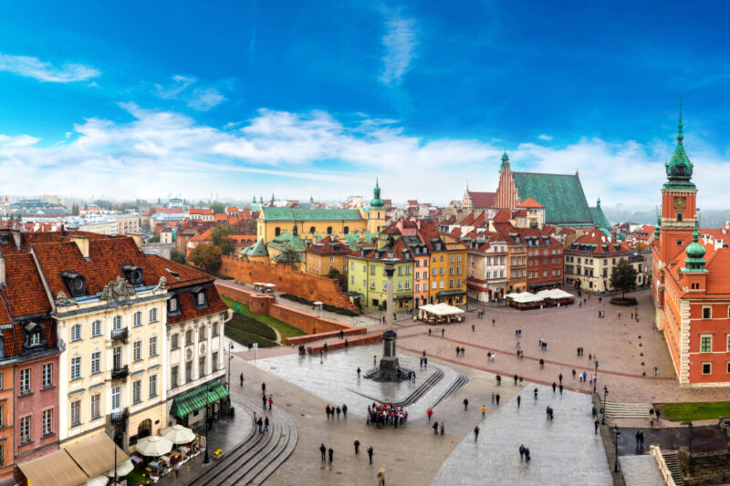Aerial view of downtown Warsaw, Poland