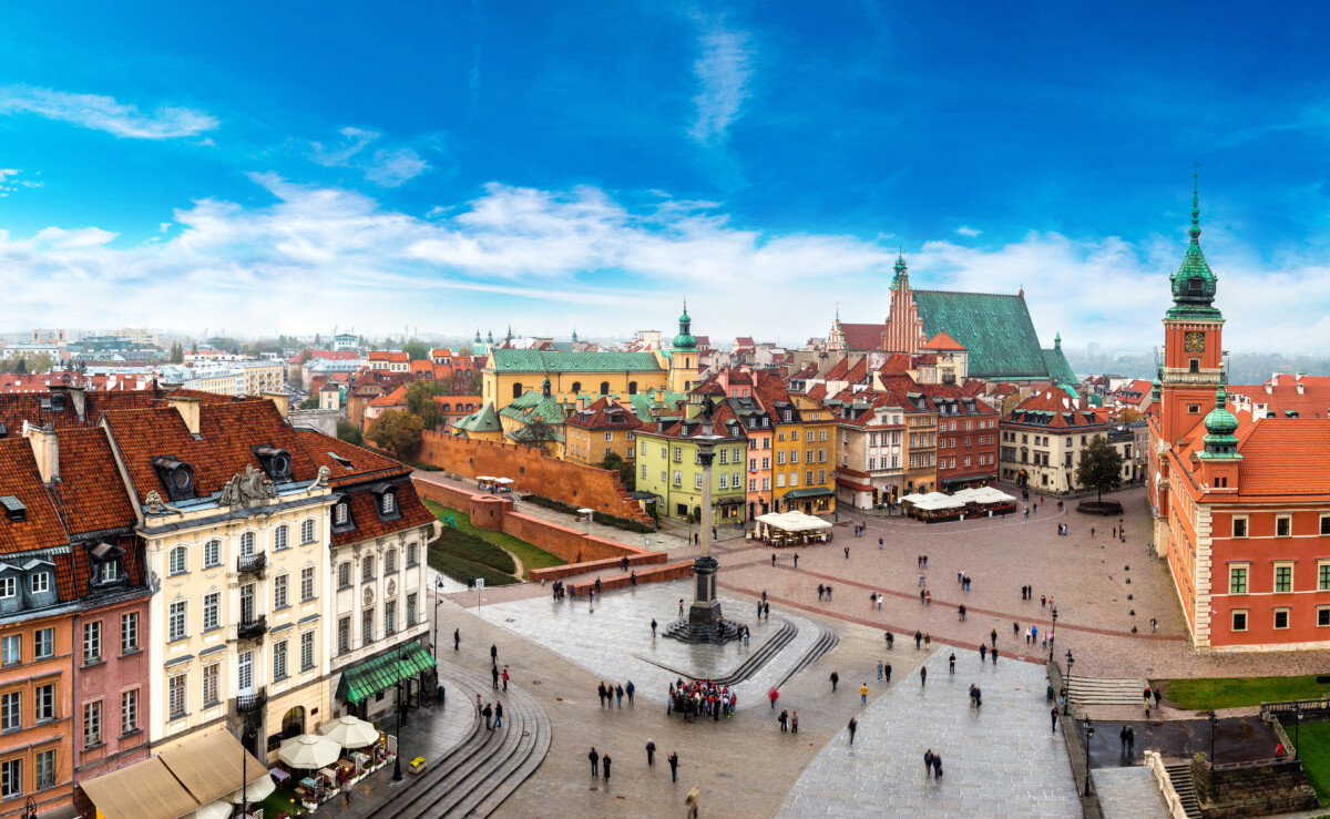 Aerial view of downtown Warsaw, Poland