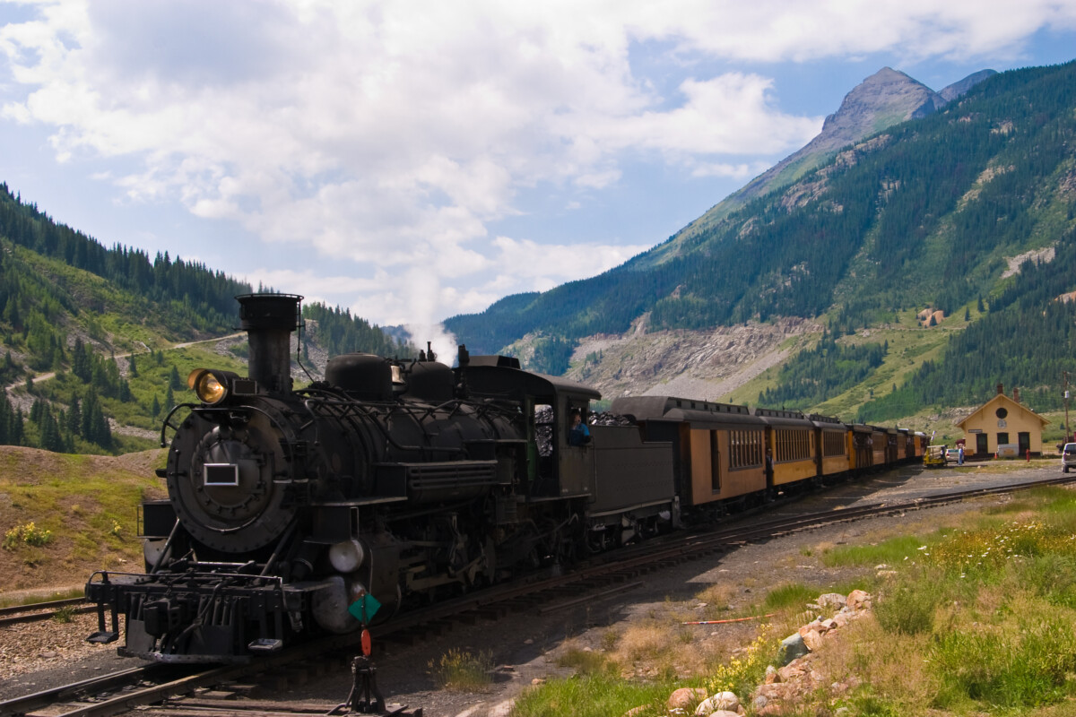 Durango Silverton Railroad Passing on a Mountain range