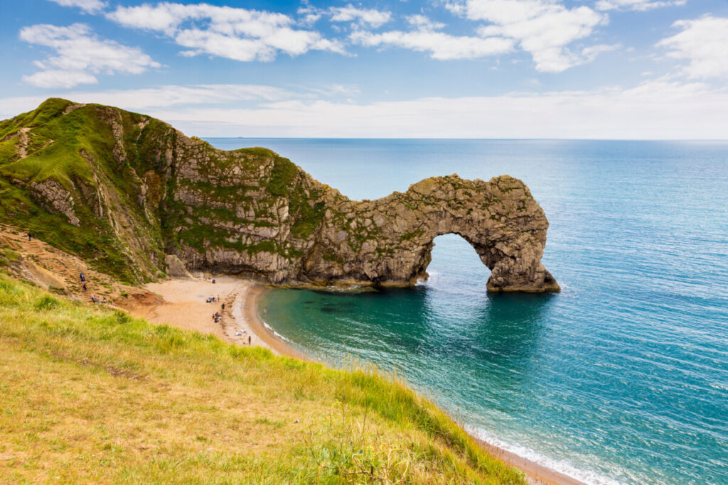Durdle Door ocean view and skyline in Dorset, United Kingdom