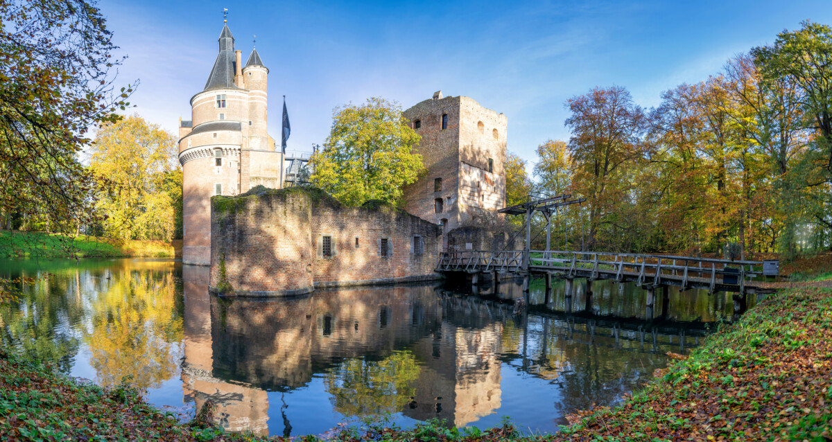 Duurstede Castle towers on a wooded island in Wijk bij Duurstede
