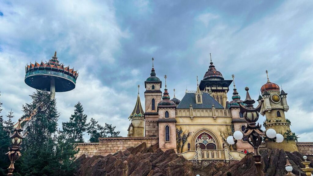 Enchanting fairytale architecture and Pagode ride at Efteling theme park, Netherlands