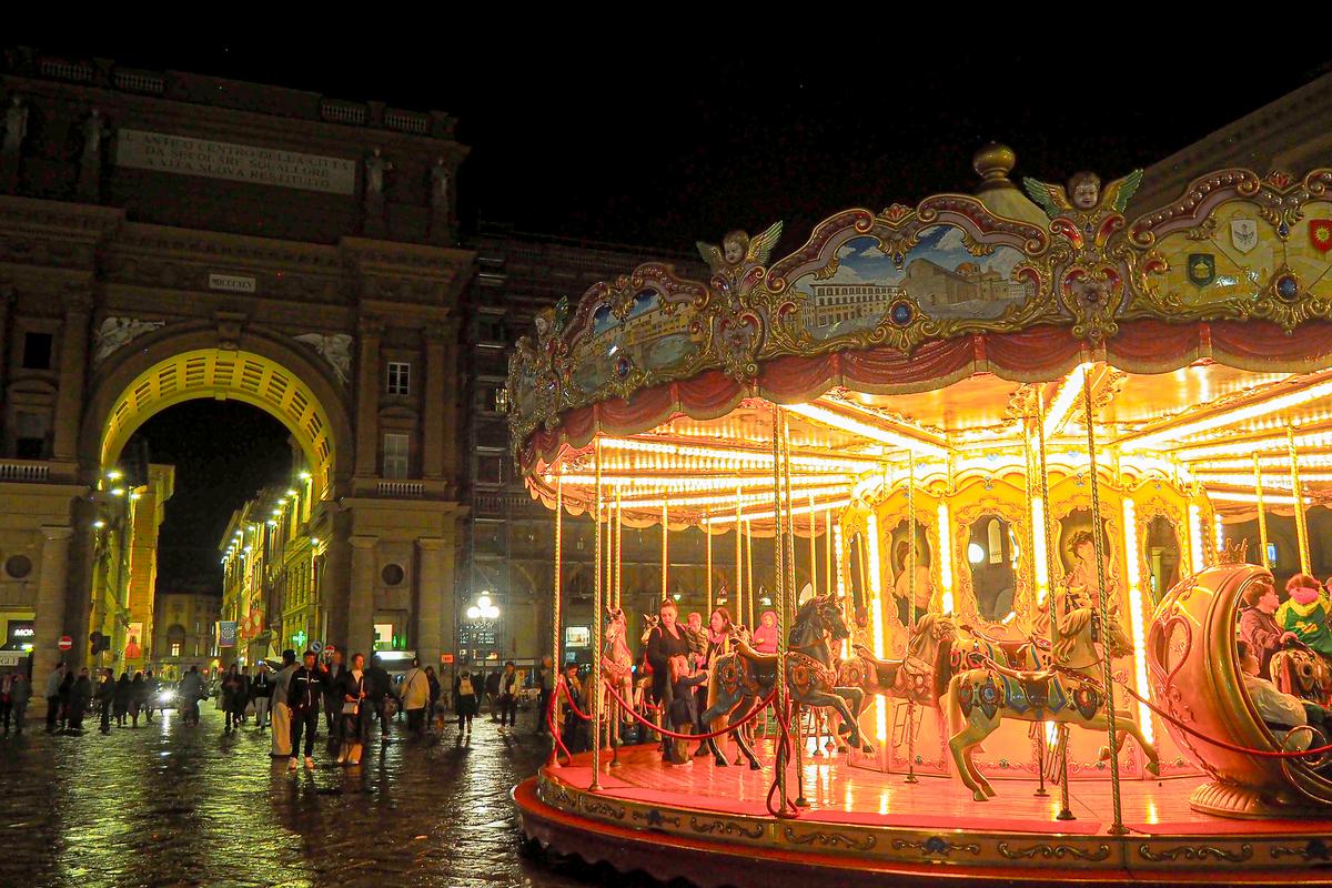 Enchanting Night View of Carousel at Piazza della Repubblica in a historic European square