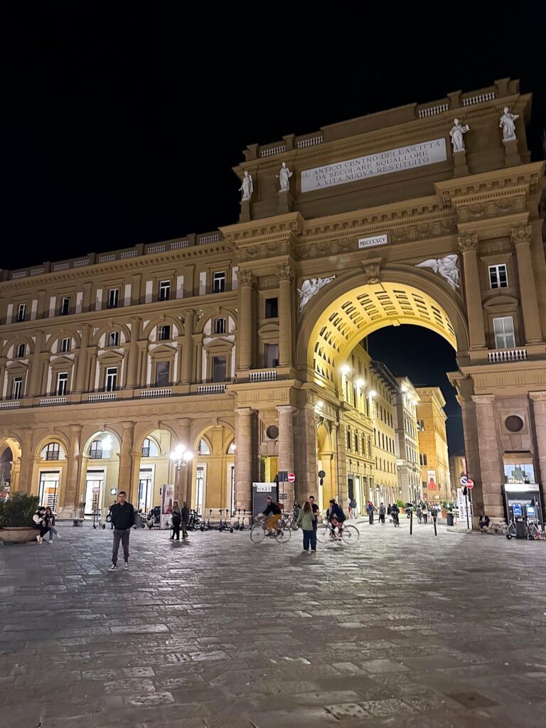 Nighttime view of Piazza della Repubblica, Florence, Italy