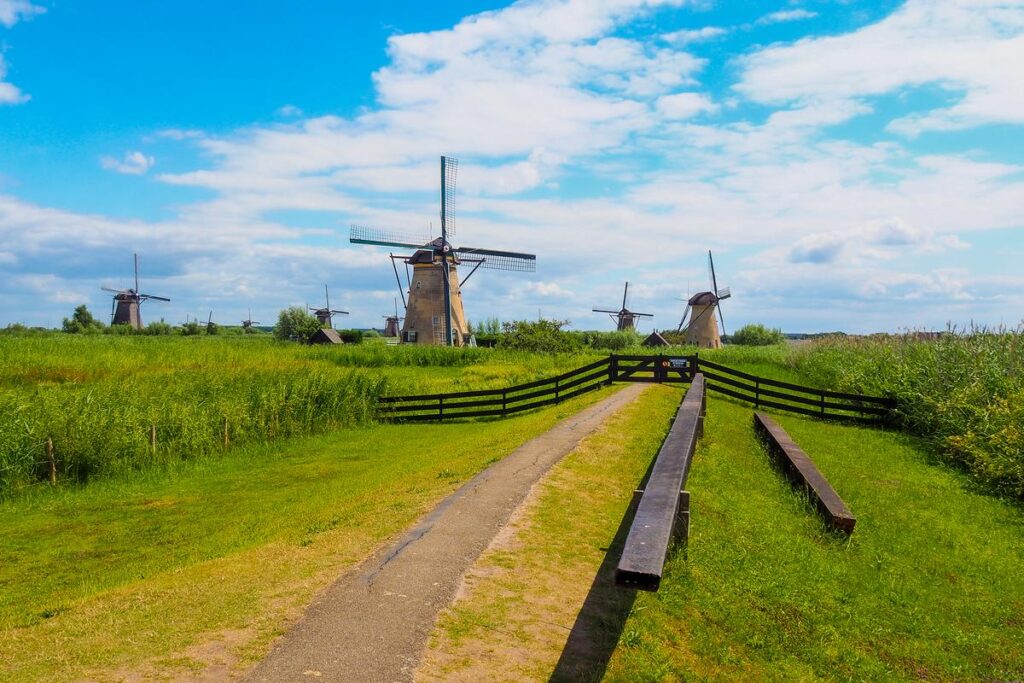 Enchanting view of Kinderdijk Windmills, UNESCO World Heritage site in the Netherlands