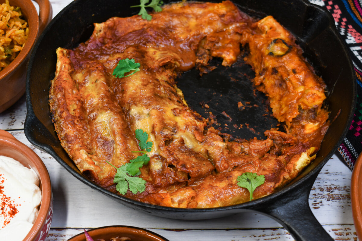 Enchiladas in an iron skillet