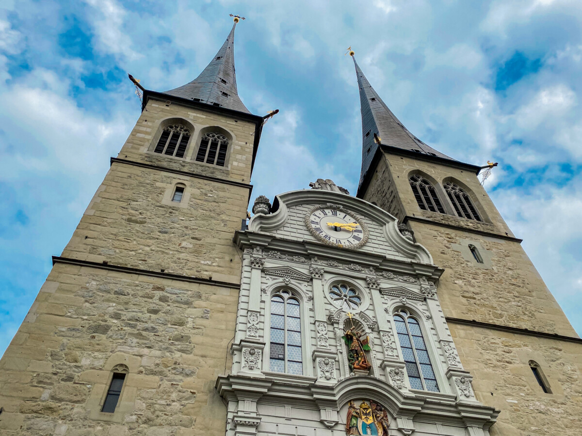 Front Facade of the Hofkirche of Lucerne, Switzerland