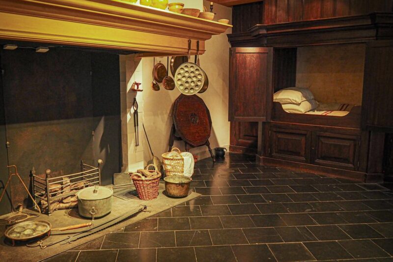 Authentic 17th-century kitchen and bed box at Rembrandt House Museum in Amsterdam